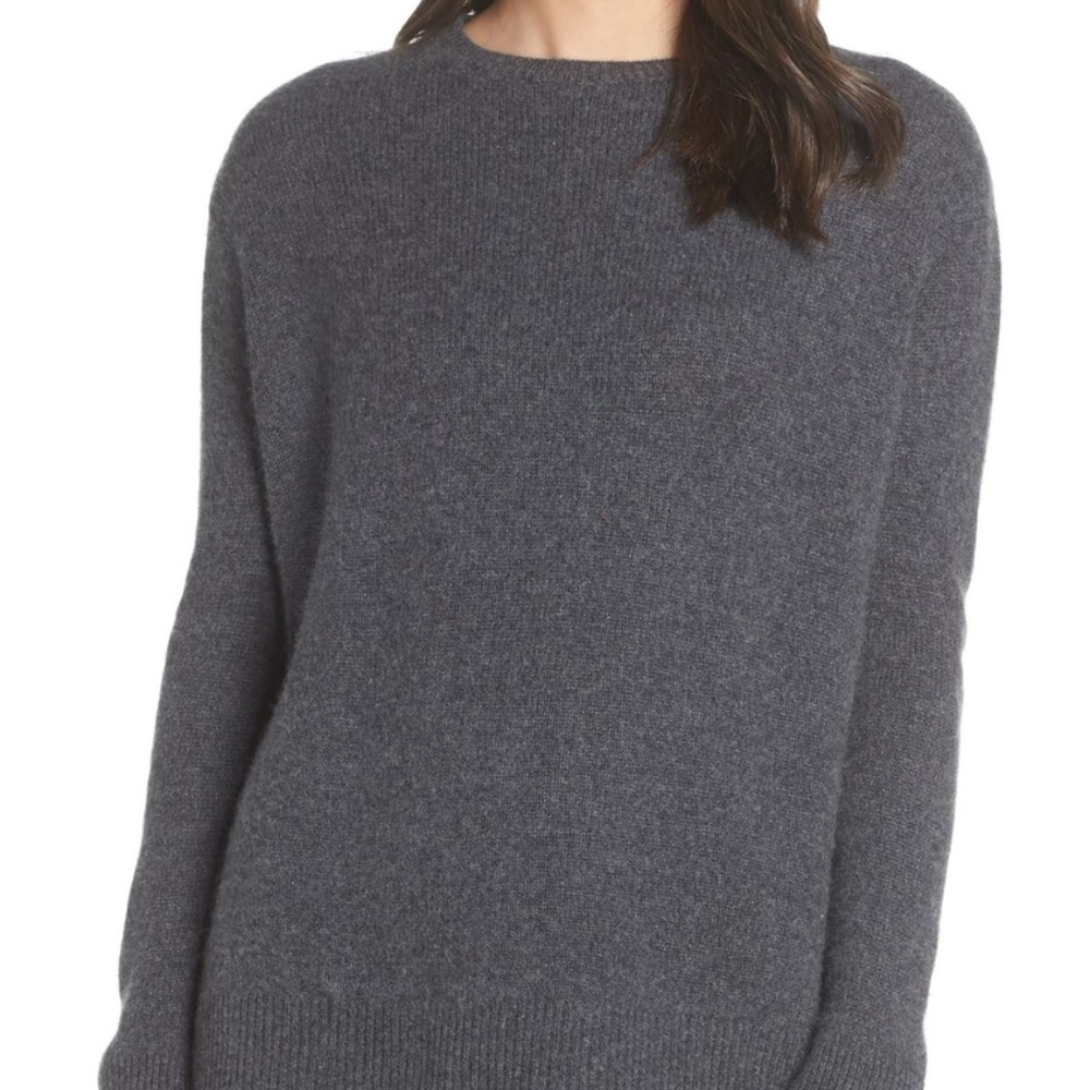 Something Navy Cashmere & Silk Crewneck Pullover Charcoal